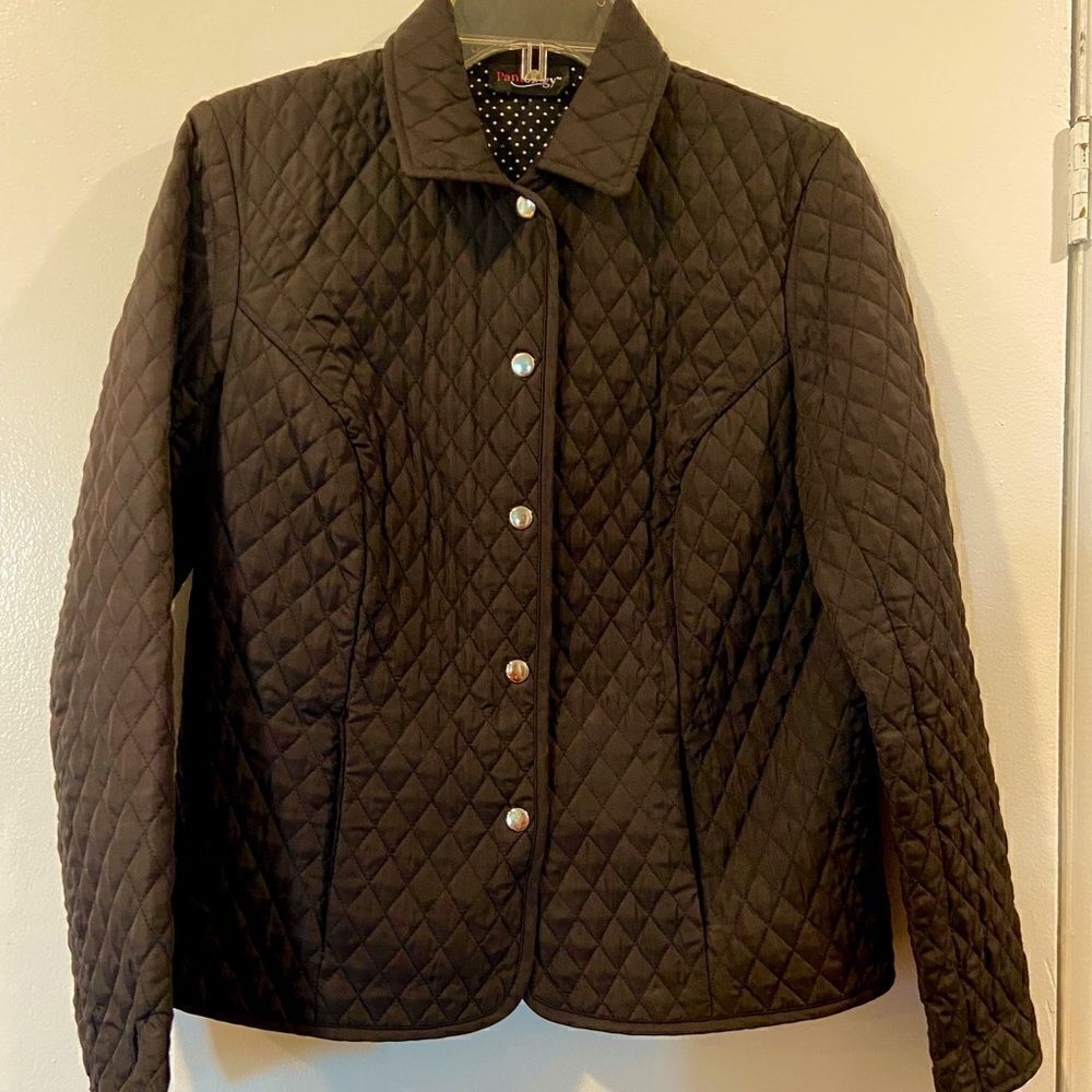 Pantology Black Quilted Jacket W Polka Dot Sz 8 EC